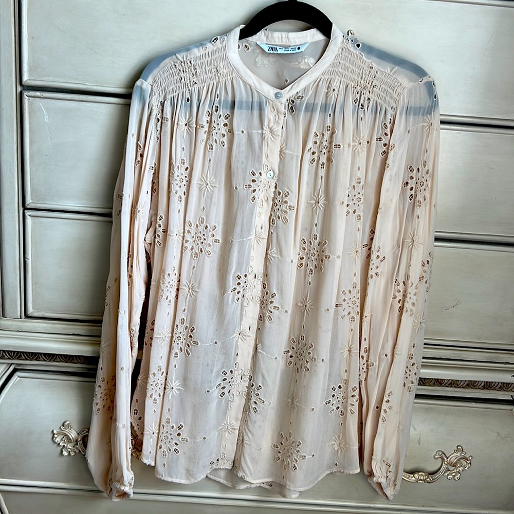 ZARA Embroidered Eyelet Blouse